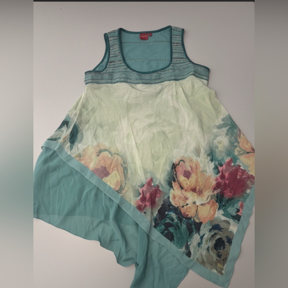 Satya Paul Multicolor Floral Asymmetrical Tunic Tank Top size Small